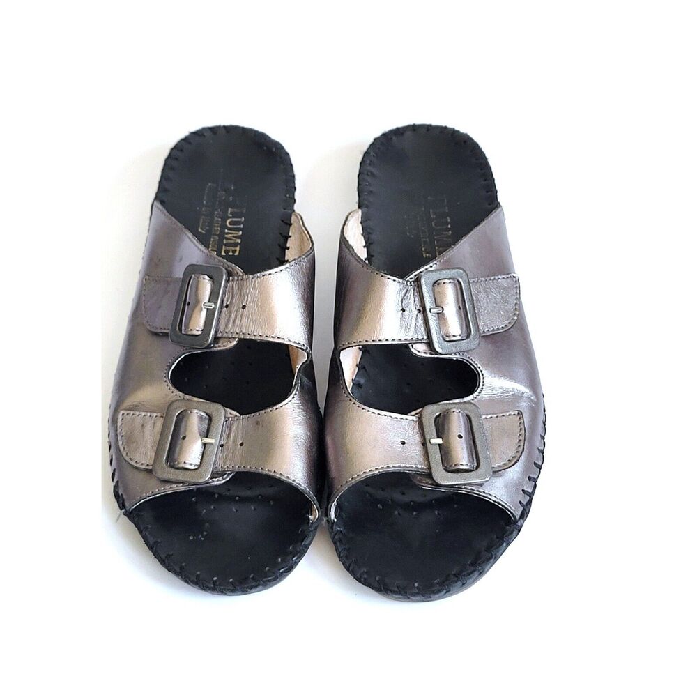 La plume Slip on comfort Leather Sandals Silver Sz 39